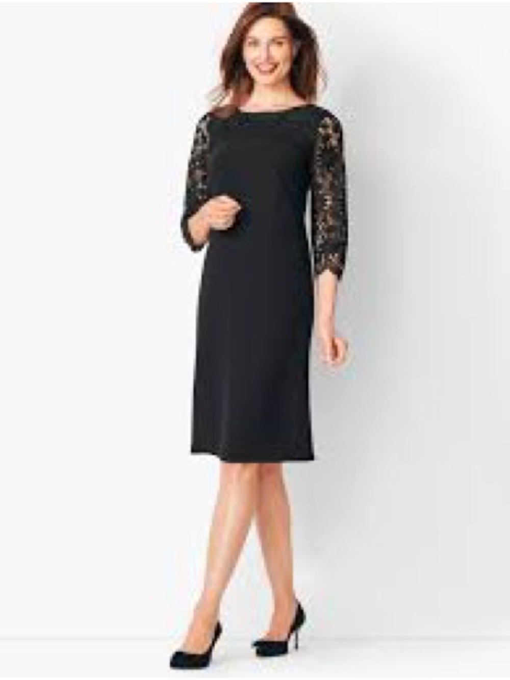 Talbots RSVP lace sleeve black shift dress Size 10 petite
